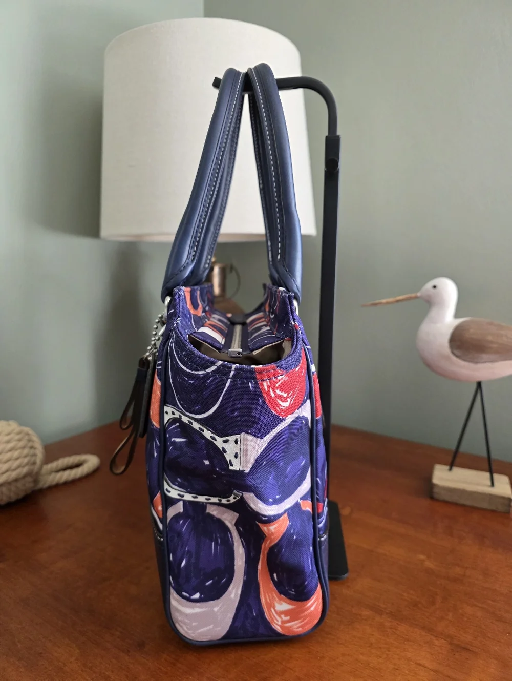 Coach Candace 19951 Legacy Navy Multicolor Leather Carryall Satchel Bag